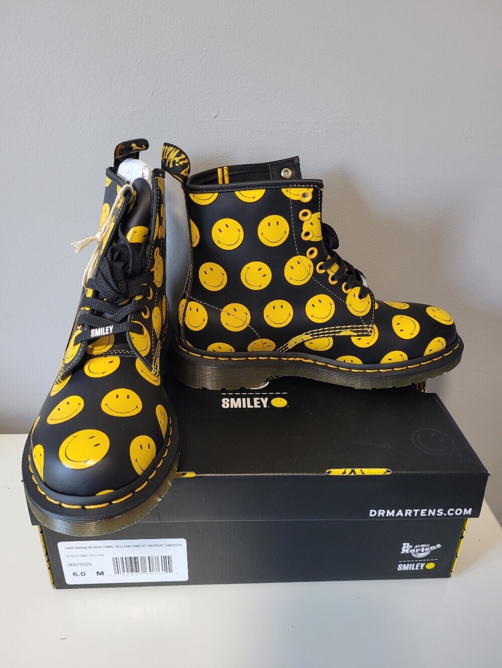 Dr. Martens x Smiley 1460 8-Eye Smooth Leather Lace-Up Boots, BNIB, Size 8